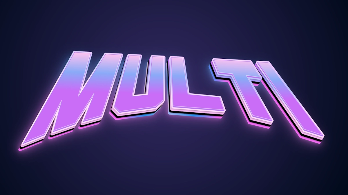 Testo 3D neon in stile Synthwave e retro anni '80