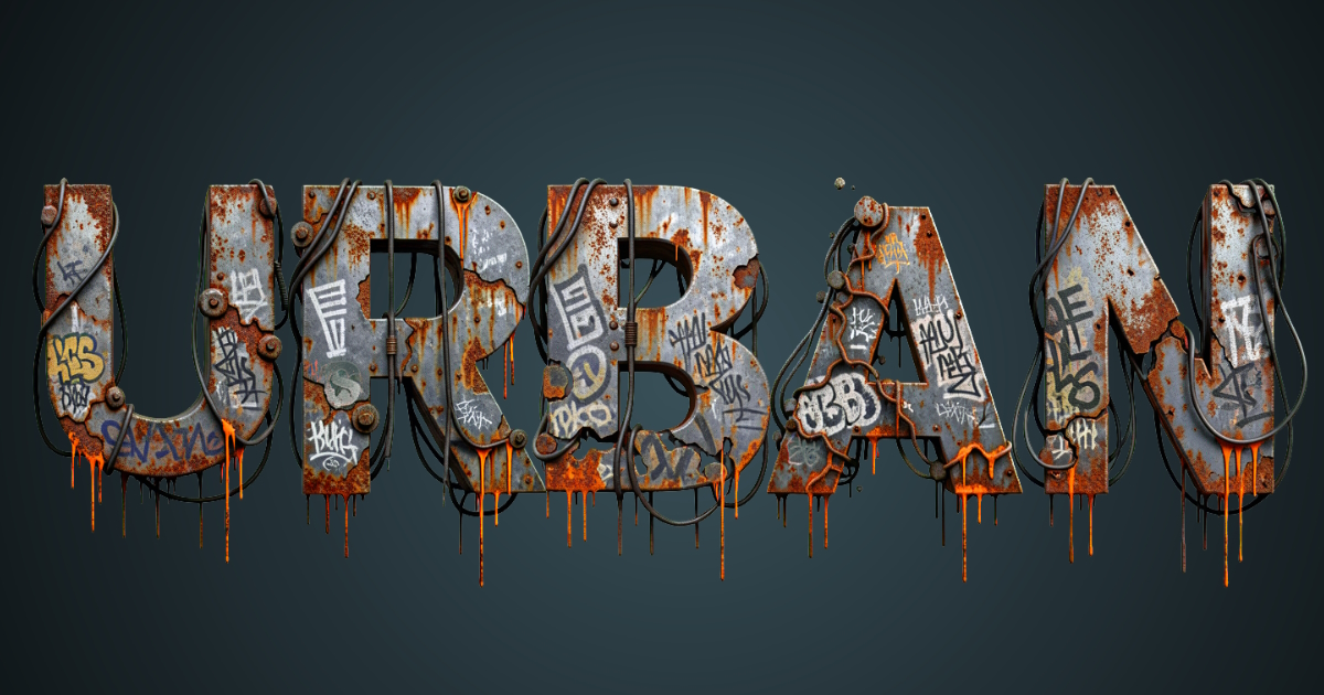 Testo urbano: esempio di generazione carattere grunge da metallo arrugginito con graffiti