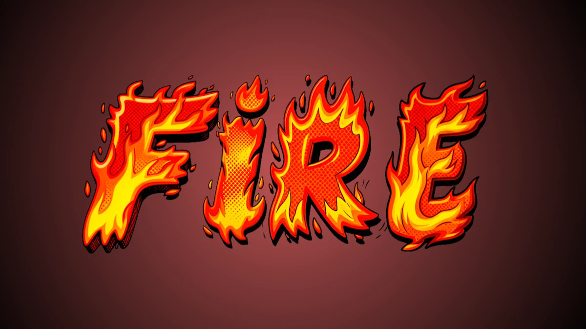 Testo infuocato nello stile dei fumetti con effetto semitono e fuoco