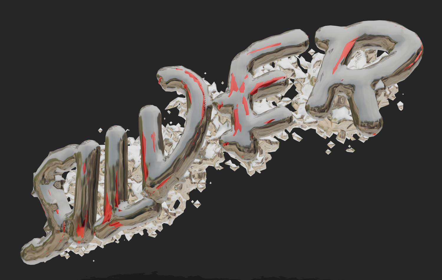 Testo 3D in stile cromo staccato. Font 3D grunge.