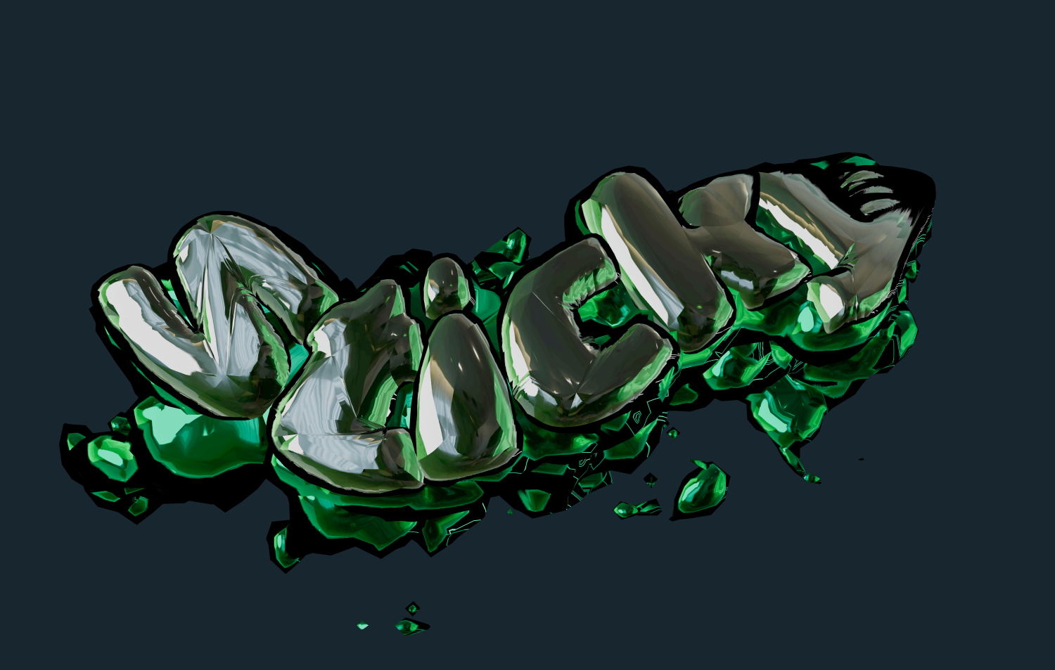 Testo 3D in stile vetro verde fuso. Bella scritta.